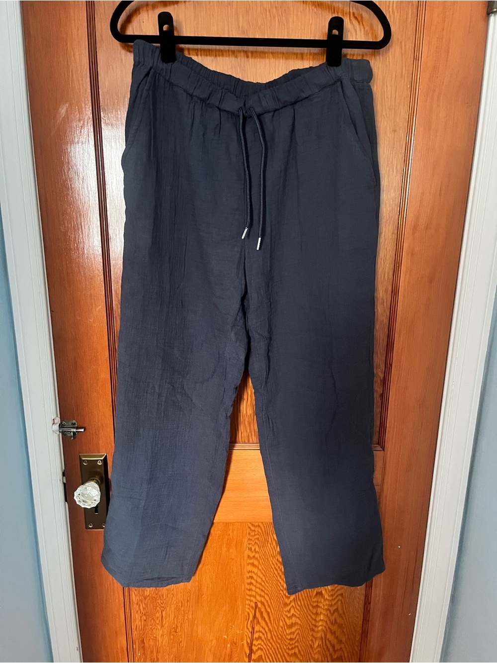Straight Leg Gauze Pants - Navy Blue